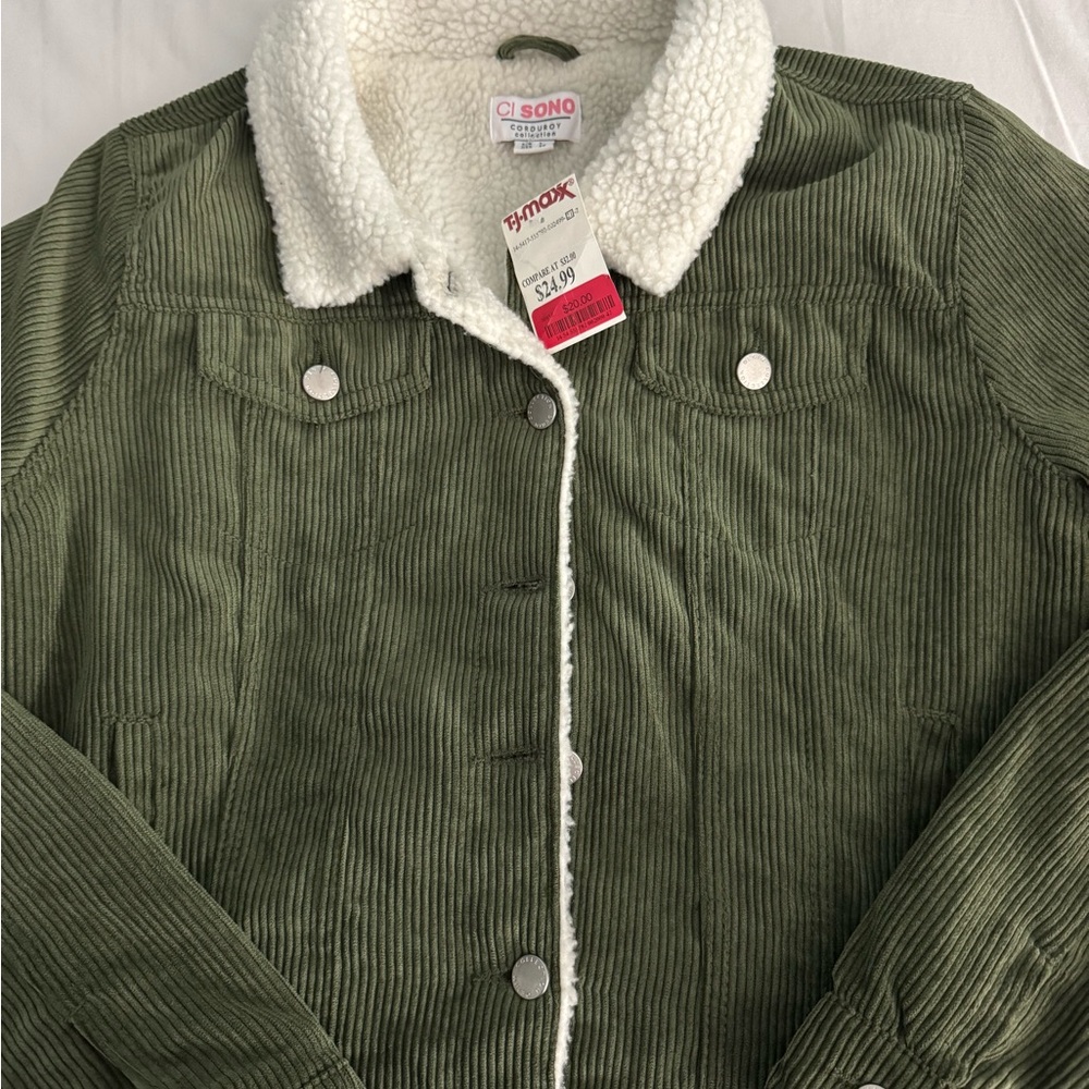 Ci Sono Green Corduroy Teddy Jacket with White Sherpa